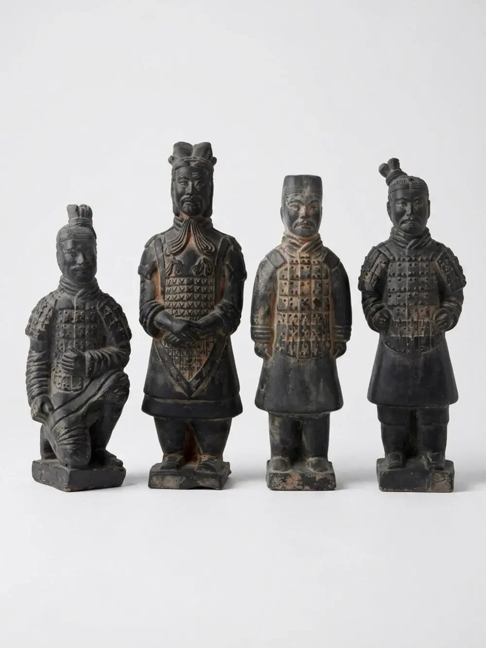 Vintage MCM Lot Of 4 Chinese Warrior Terra Cotta Stone Carved Figurines Novelty